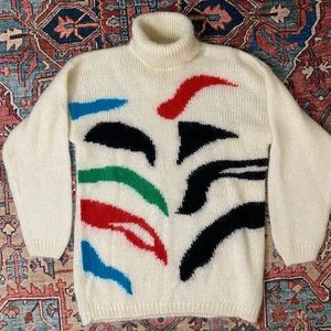 Vintage Designer Originals Mohair Sweater Geometric Turtleneck Pop Art 80s 90s